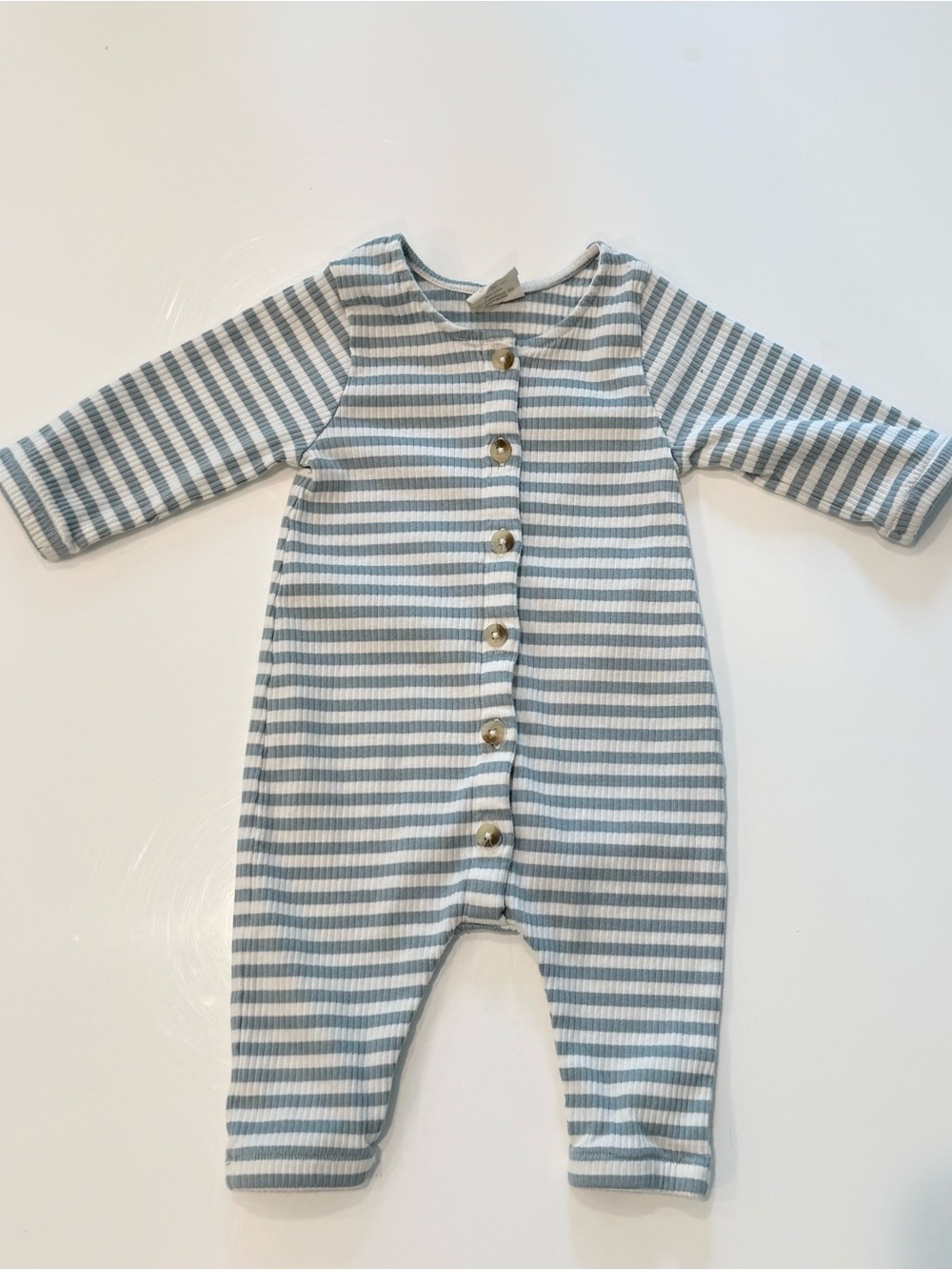 SIIX organic cotton Striped Blue & White Ribbed Baby Footie with Front Buttons